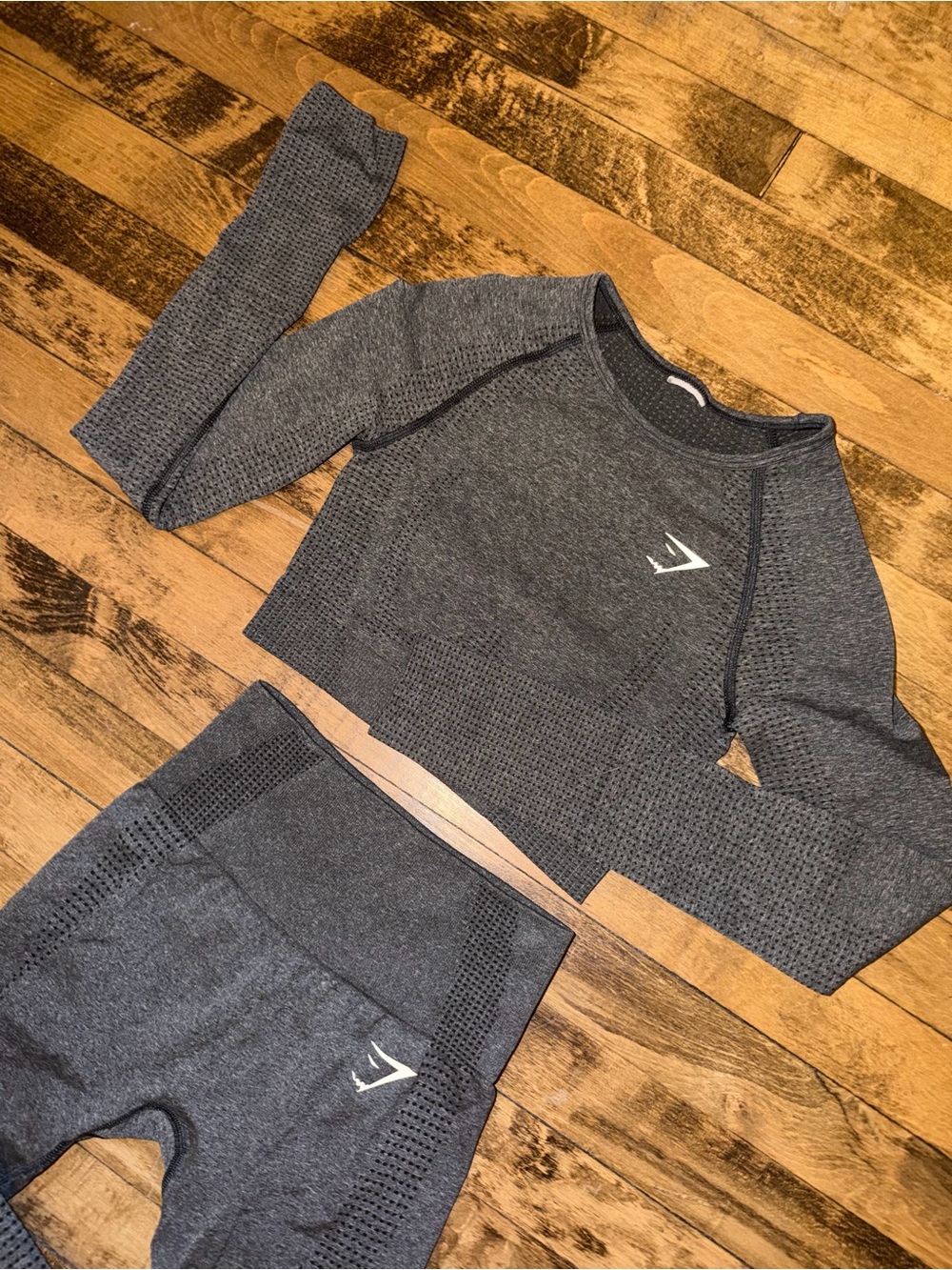 Gymshark Charcoal Gray Seamless Crop Top and Leggings Set